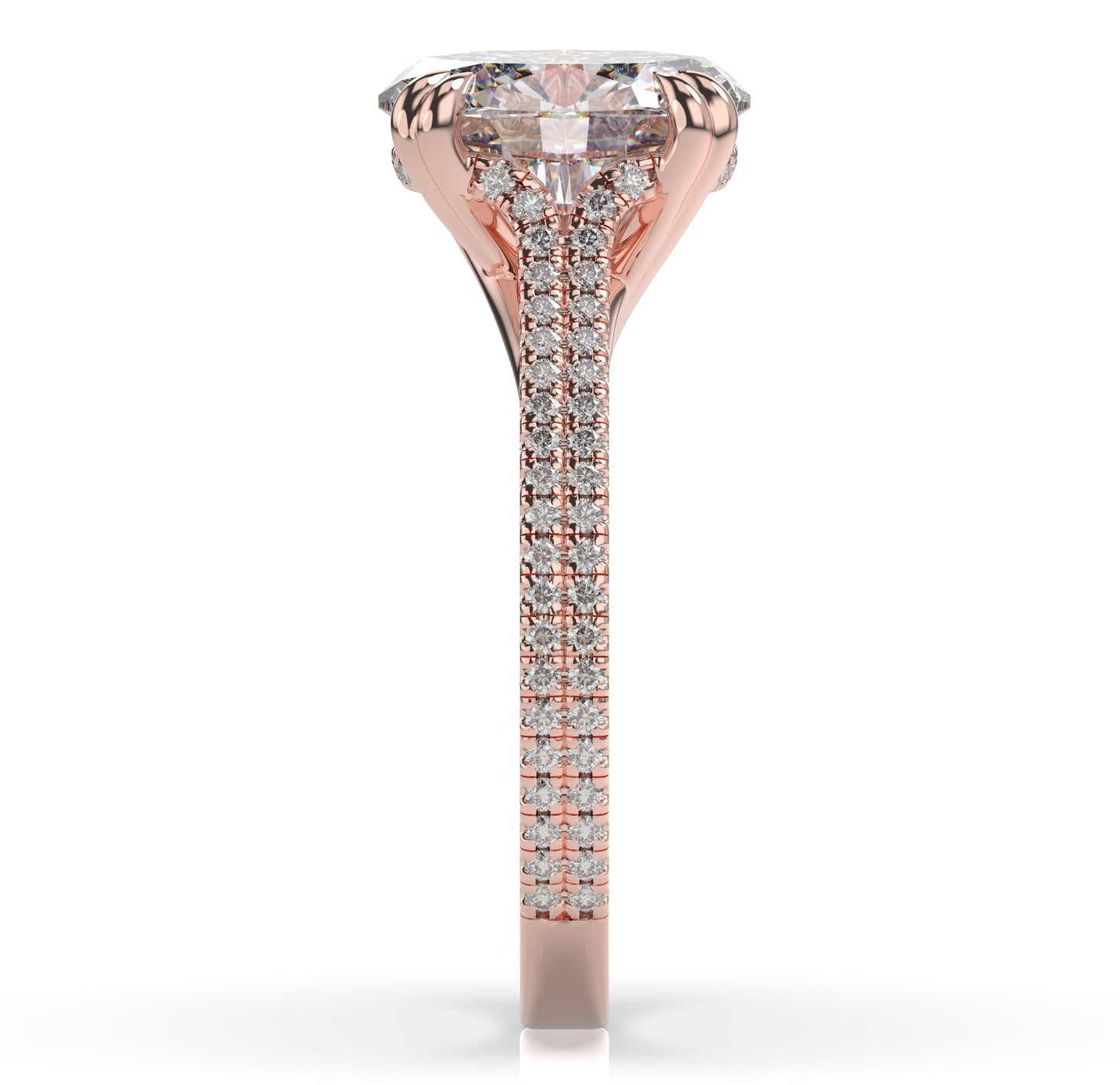 Oval Rose Gold Double Pave Hidden Halo Style Engagement Ring 