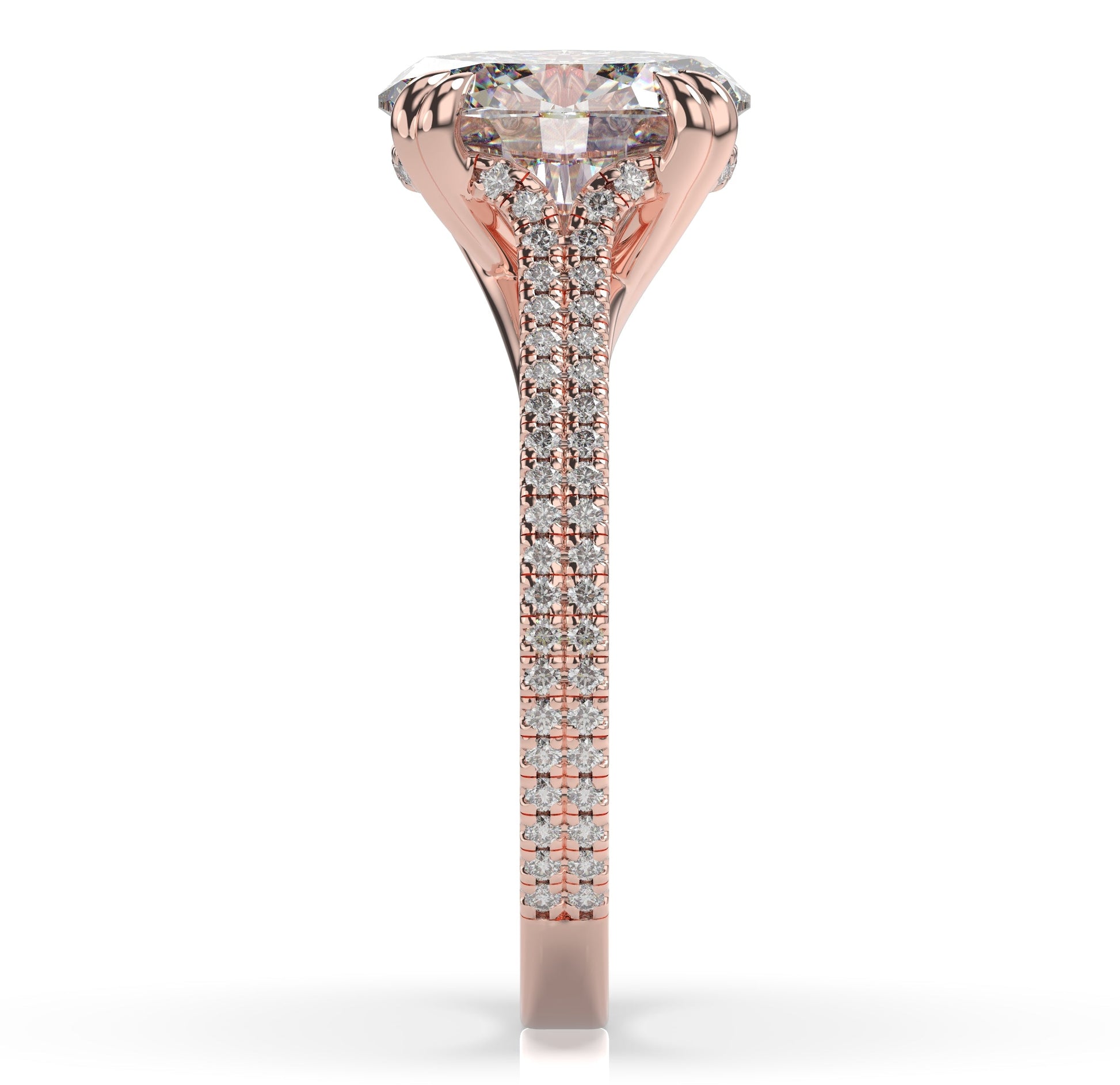 Oval Rose Gold Double Pave Hidden Halo Style Engagement Ring 