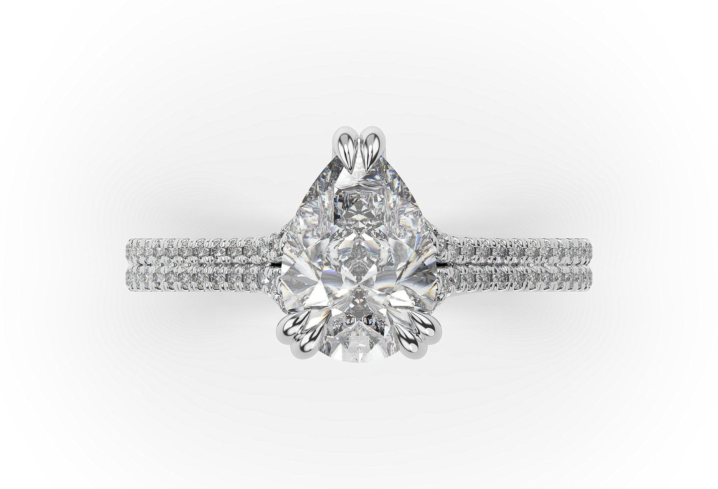 Pear White Gold Double Pave Hidden Halo Style Engagement Ring 