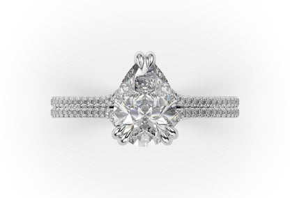 Pear White Gold Double Pave Hidden Halo Style Engagement Ring 