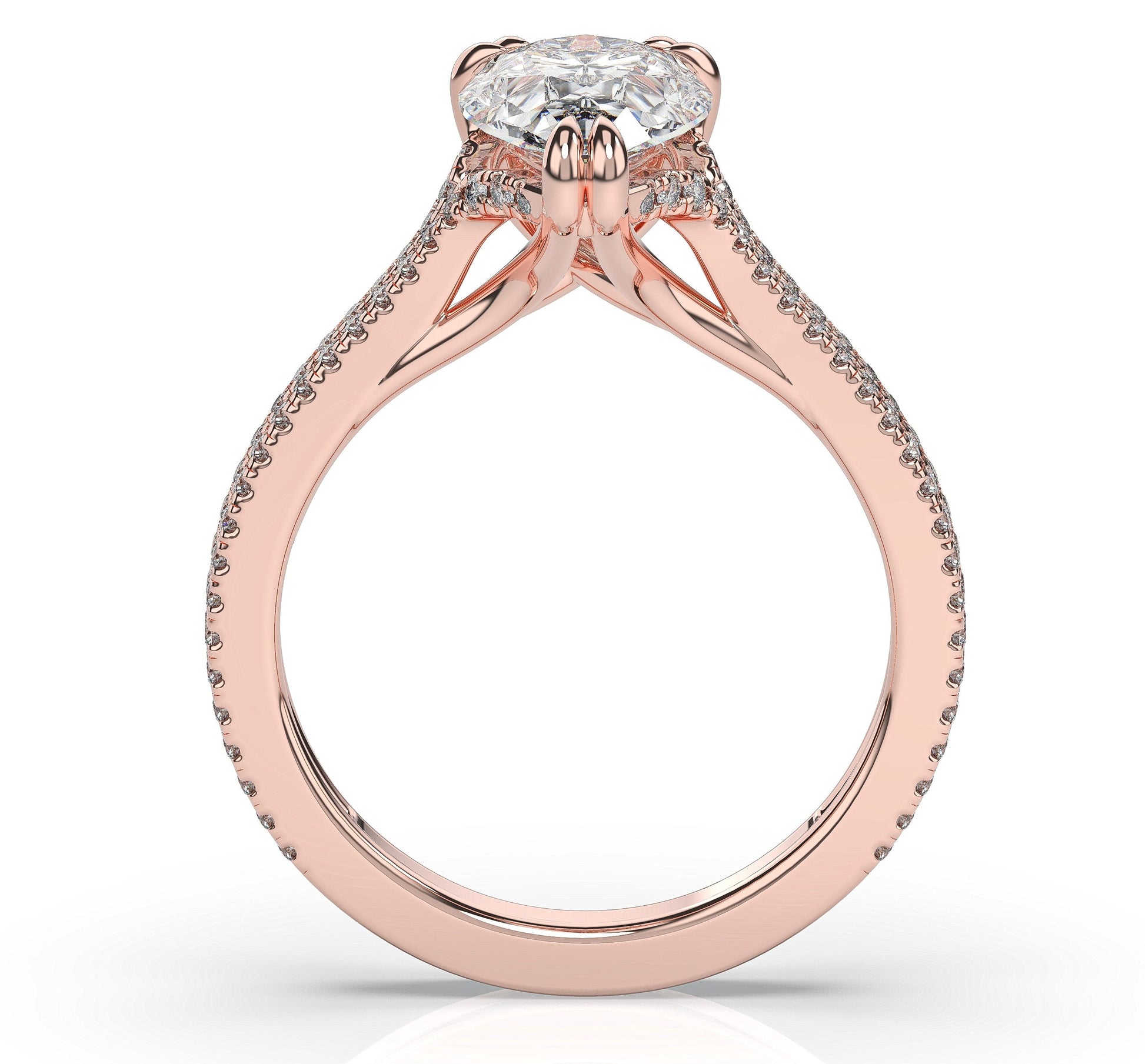 Pear Rose Gold Double Pave Hidden Halo Style Engagement Ring 