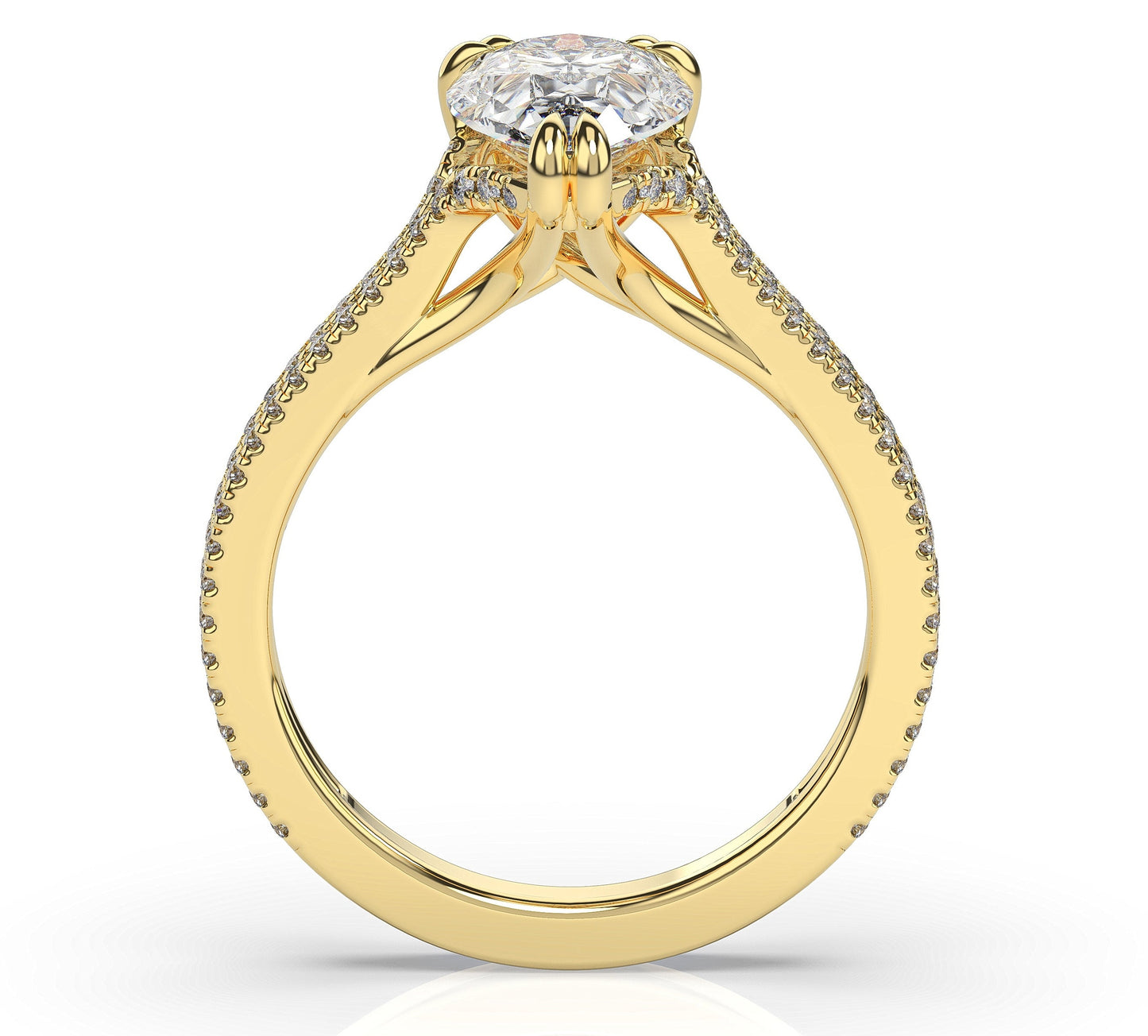 Pear Yellow Gold Double Pave Hidden Halo Style Engagement Ring 