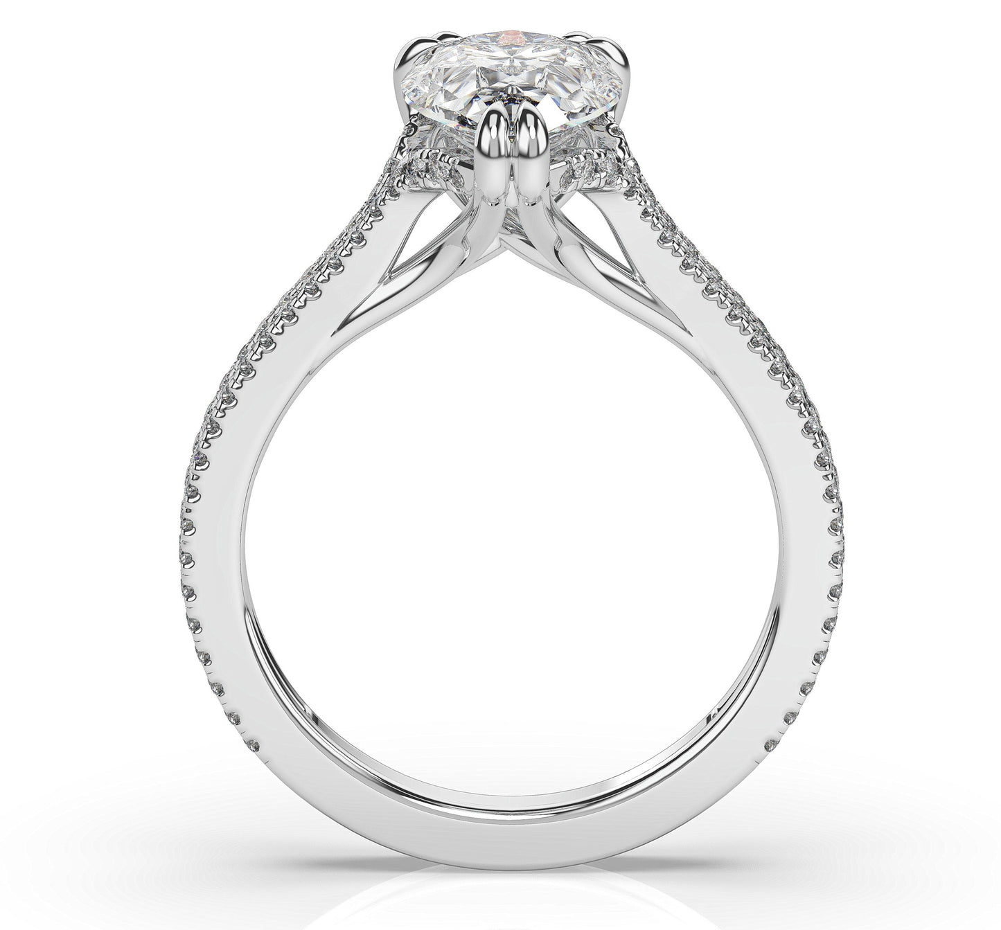 Pear White Gold Double Pave Hidden Halo Style Engagement Ring 