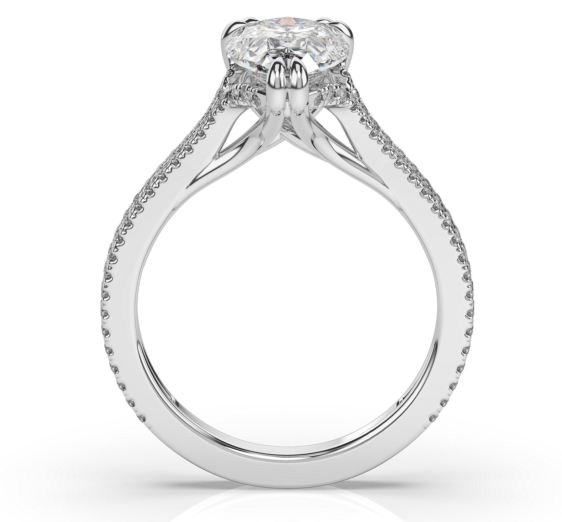 Pear White Gold Double Pave Hidden Halo Style Engagement Ring 