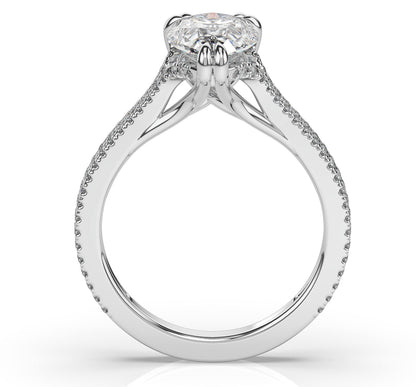 Pear White Gold Double Pave Hidden Halo Style Engagement Ring 