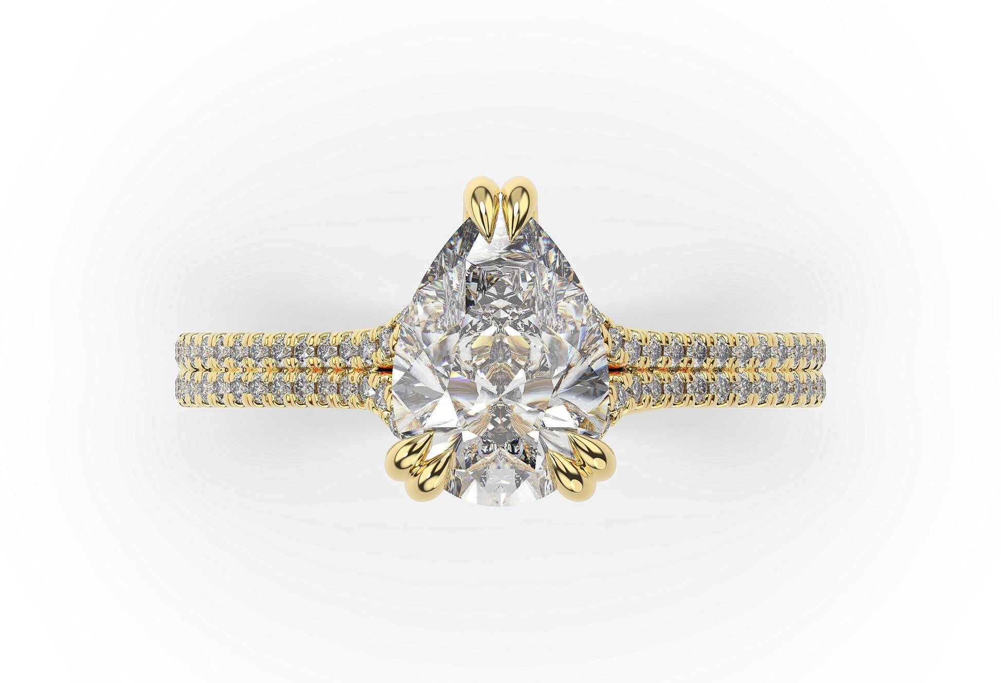 Pear Yellow Gold Double Pave Hidden Halo Style Engagement Ring 