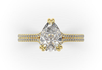 Pear Yellow Gold Double Pave Hidden Halo Style Engagement Ring 