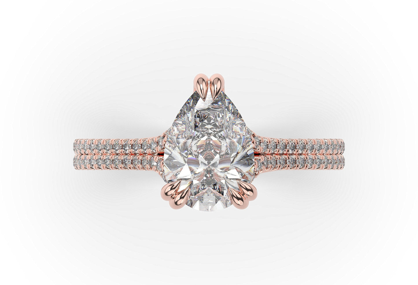 Pear Rose Gold Double Pave Hidden Halo Style Engagement Ring 