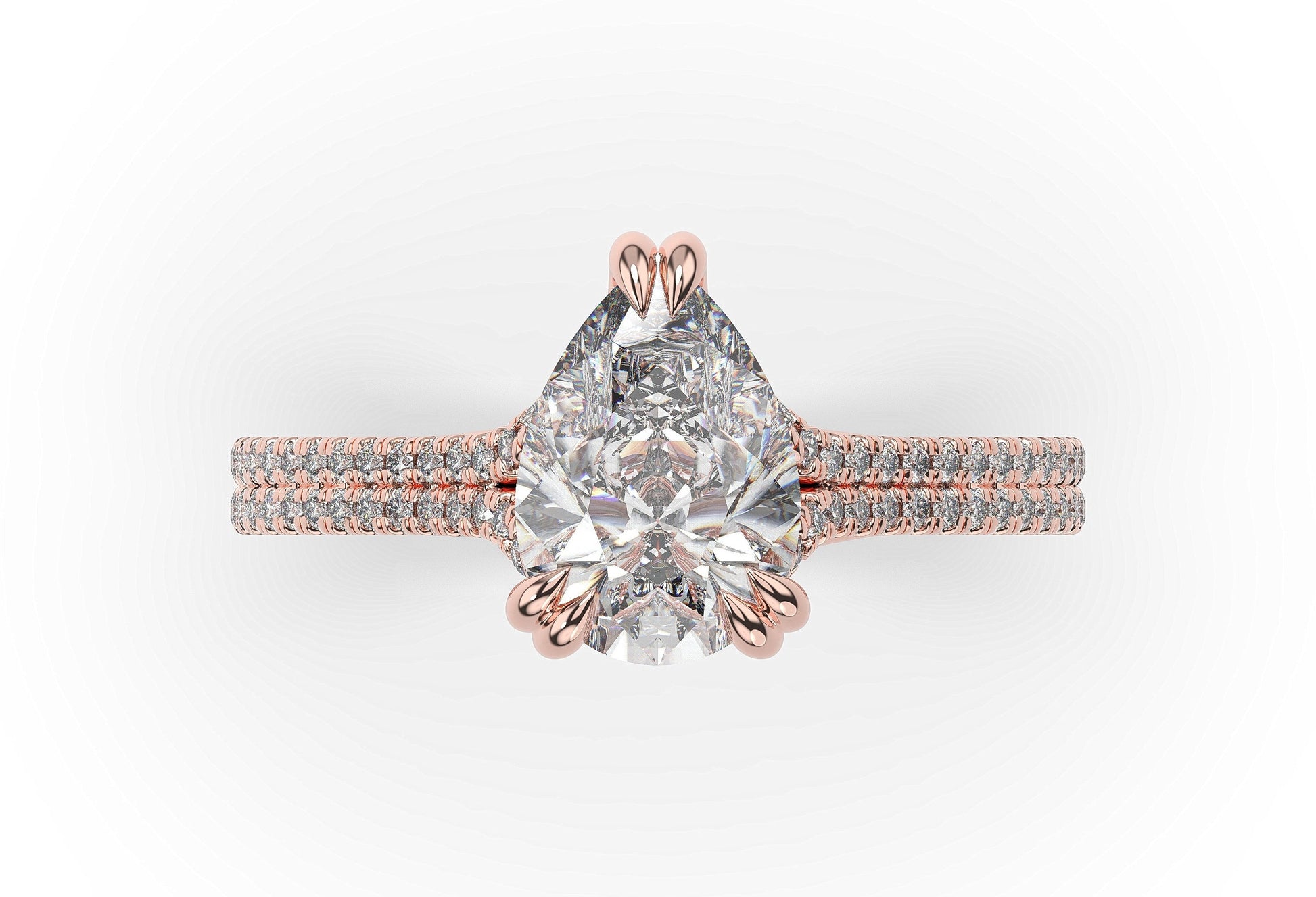 Pear Rose Gold Double Pave Hidden Halo Style Engagement Ring 