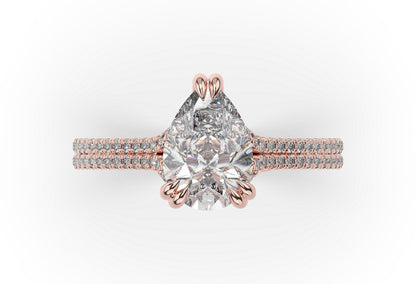 Pear Rose Gold Double Pave Hidden Halo Style Engagement Ring 