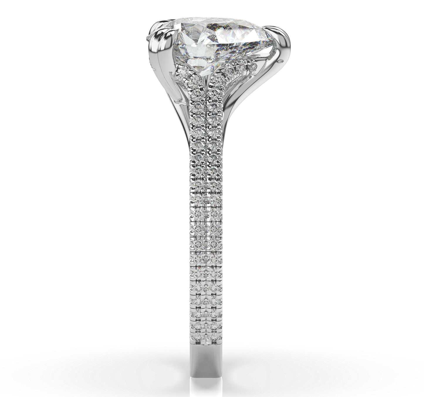 Pear White Gold Double Pave Hidden Halo Style Engagement Ring 
