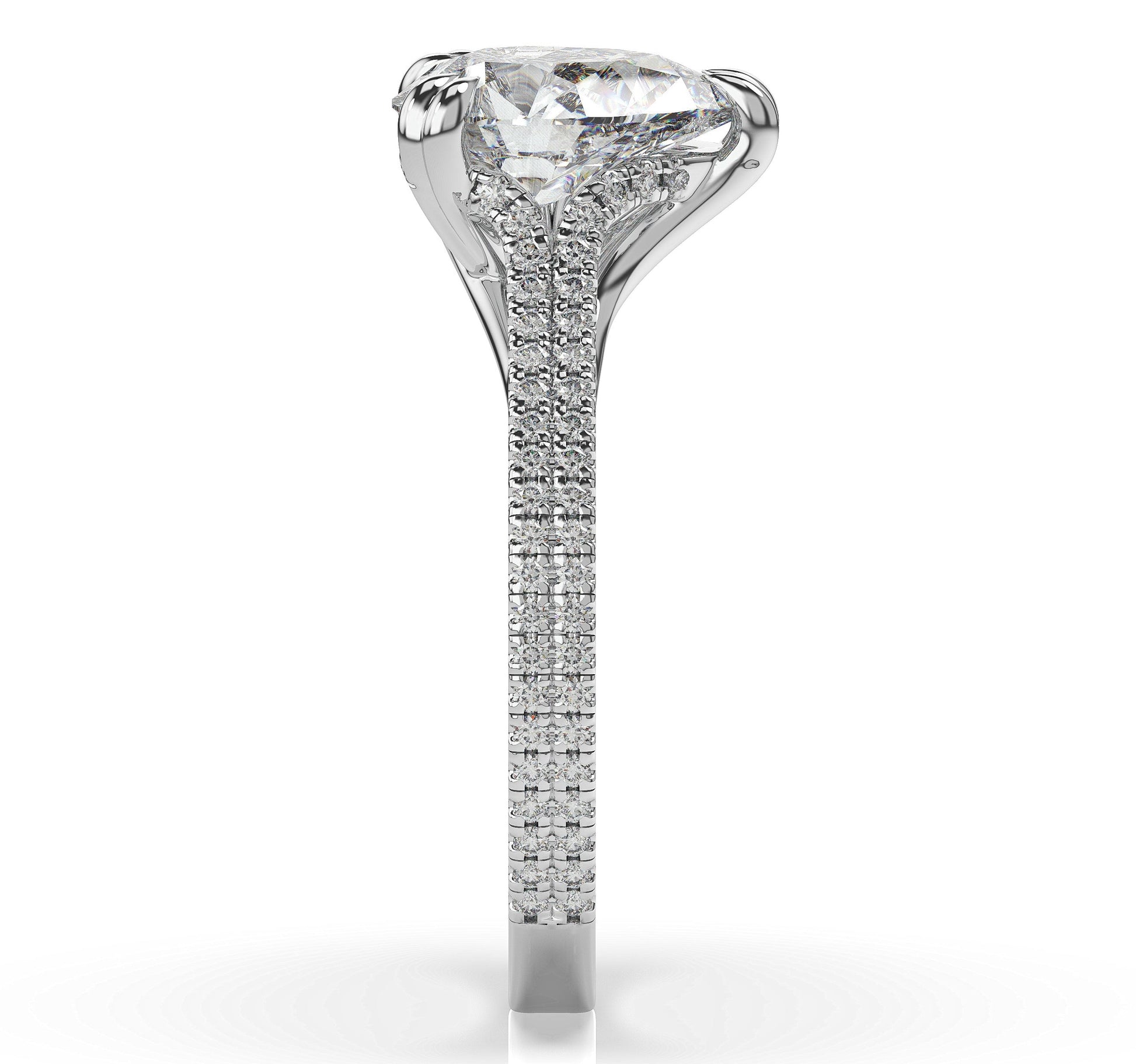 Pear White Gold Double Pave Hidden Halo Style Engagement Ring 