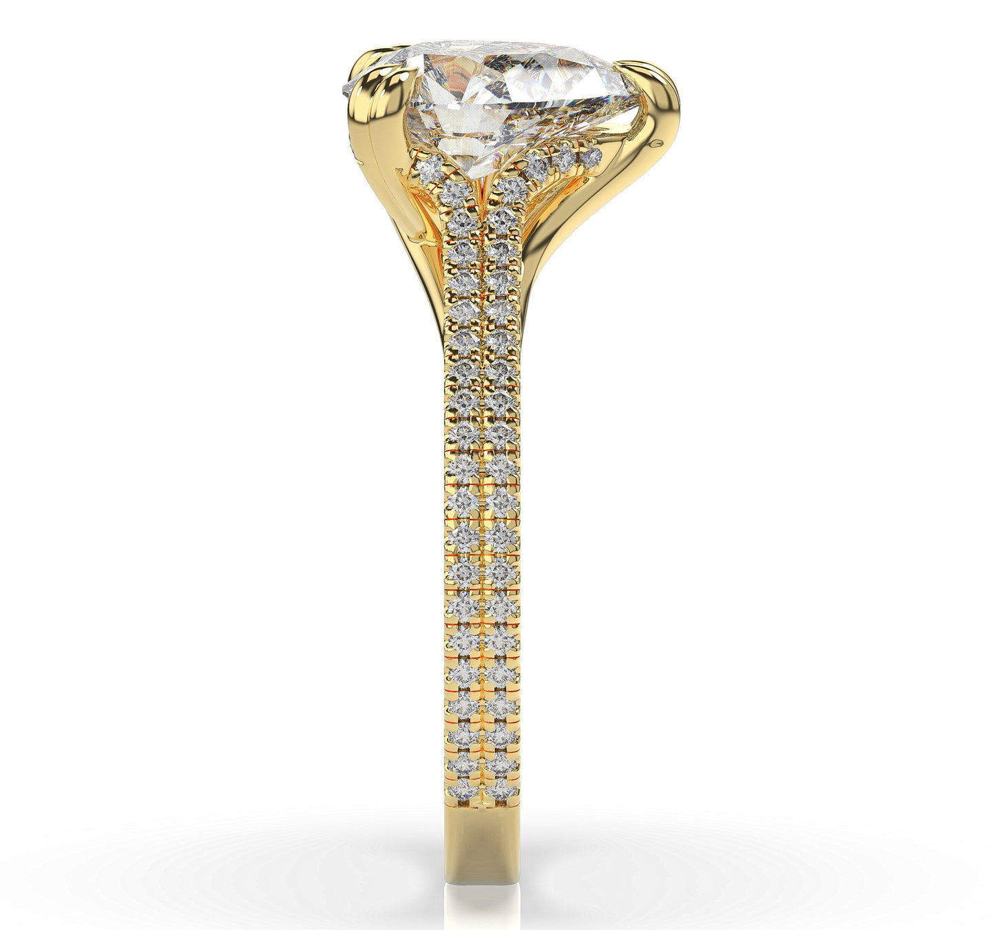 Pear Yellow Gold Double Pave Hidden Halo Style Engagement Ring 