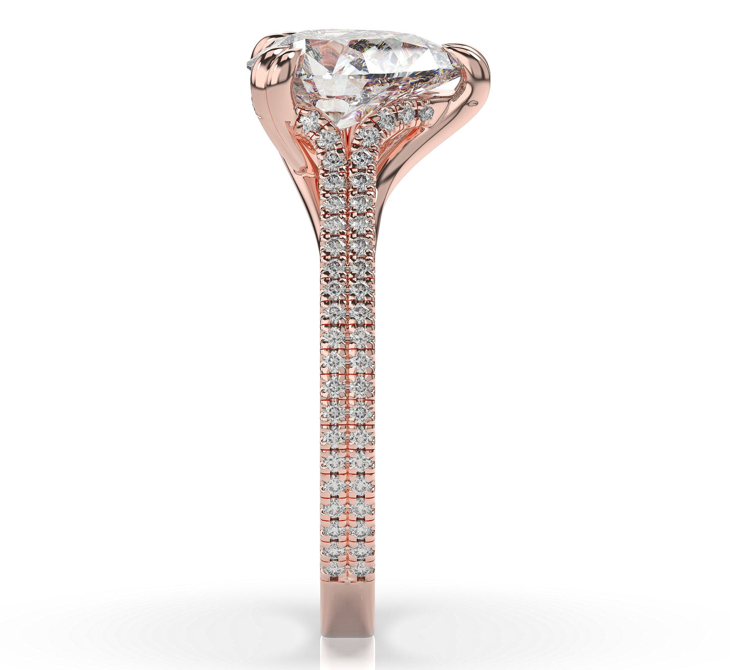 Pear Rose Gold Double Pave Hidden Halo Style Engagement Ring 