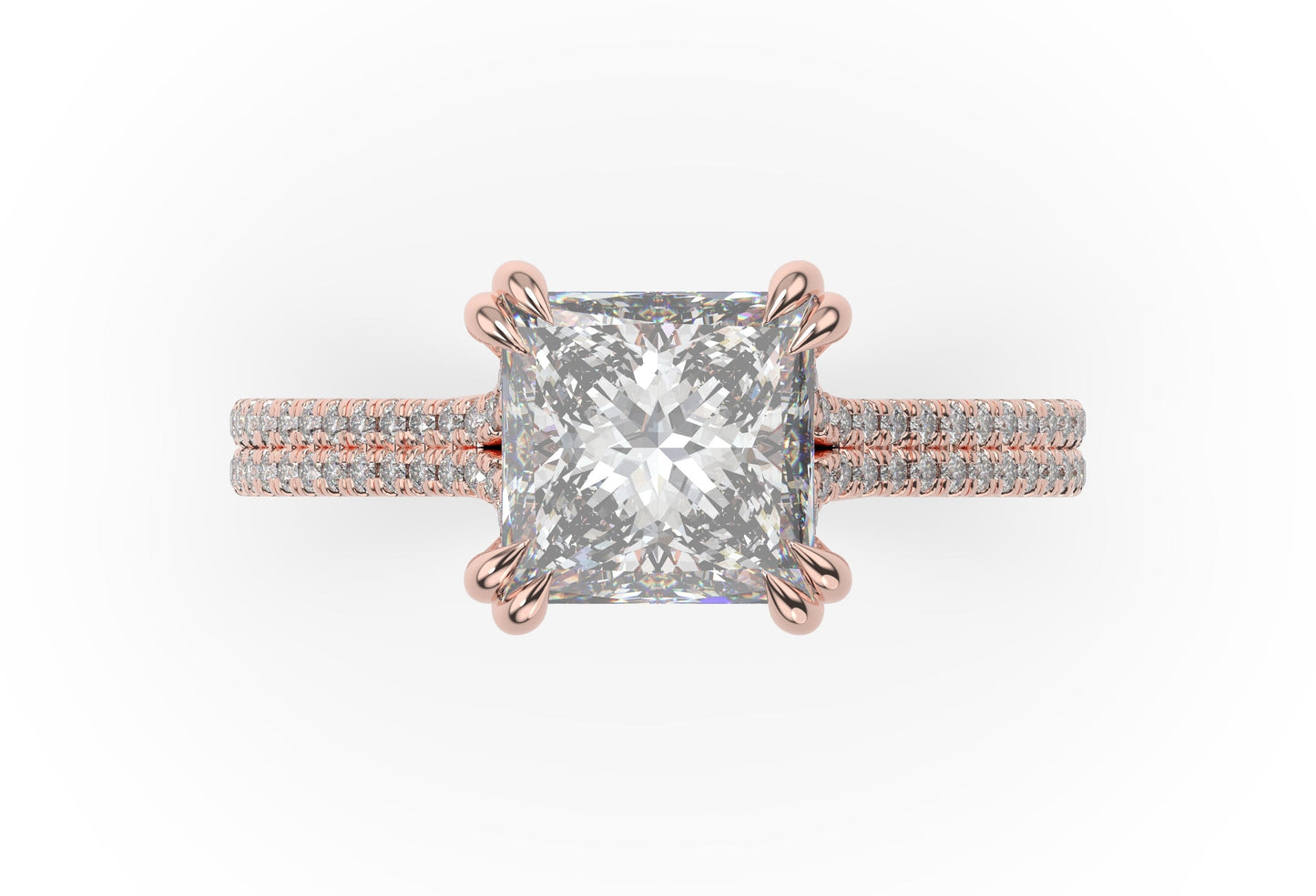 Princess Rose Gold Double Pave Hidden Halo Style Engagement Ring 