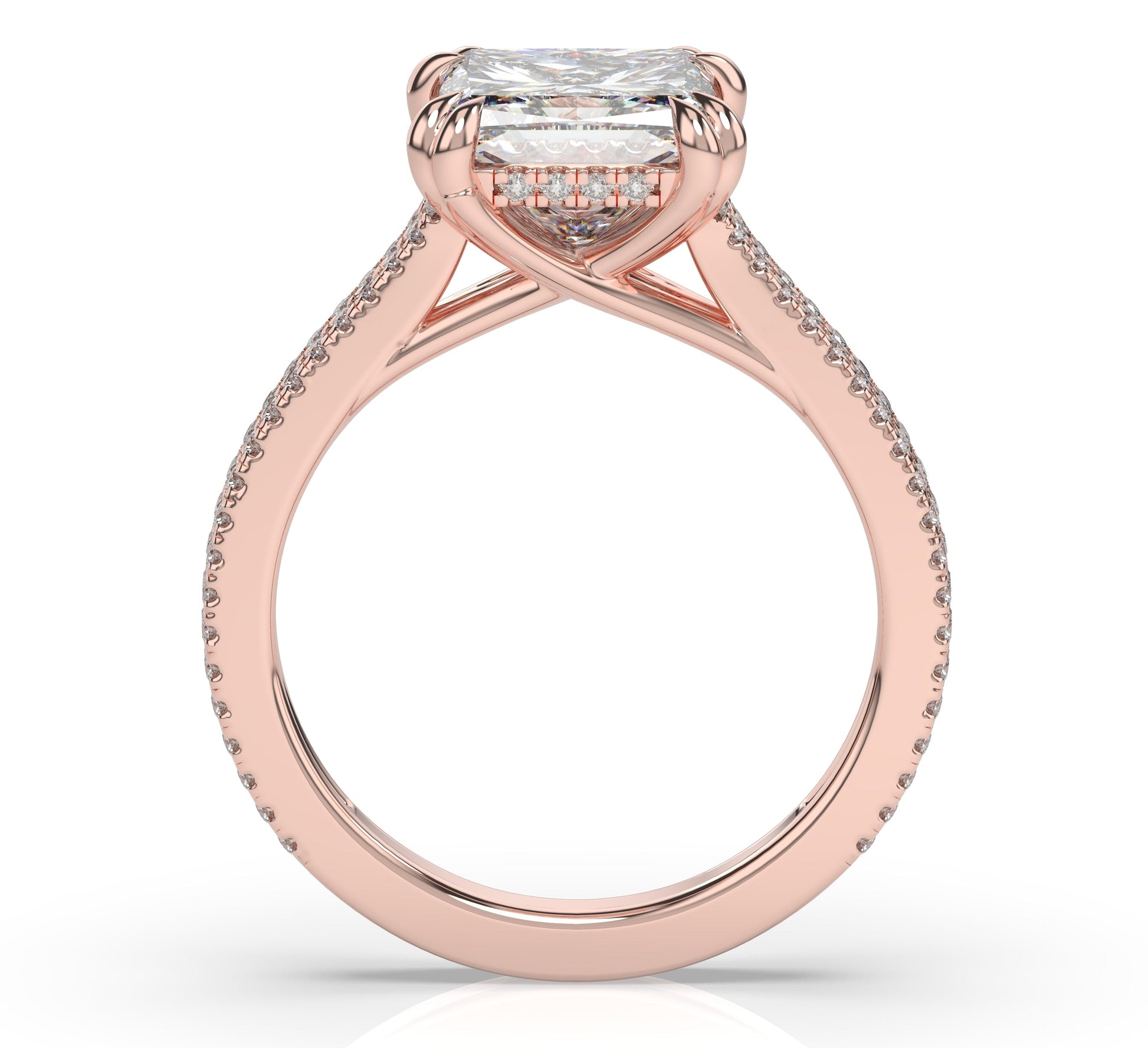 Princess Rose Gold Double Pave Hidden Halo Style Engagement Ring 