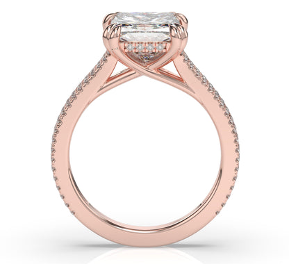 Princess Rose Gold Double Pave Hidden Halo Style Engagement Ring 