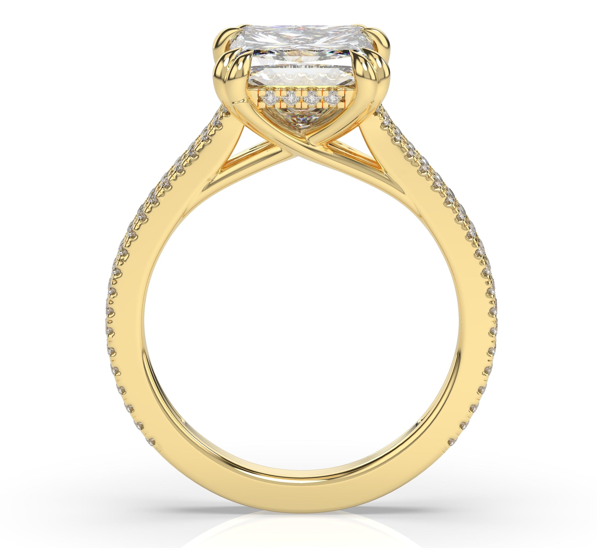 Princess Yellow Gold Double Pave Hidden Halo Style Engagement Ring 