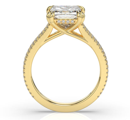 Princess Yellow Gold Double Pave Hidden Halo Style Engagement Ring 