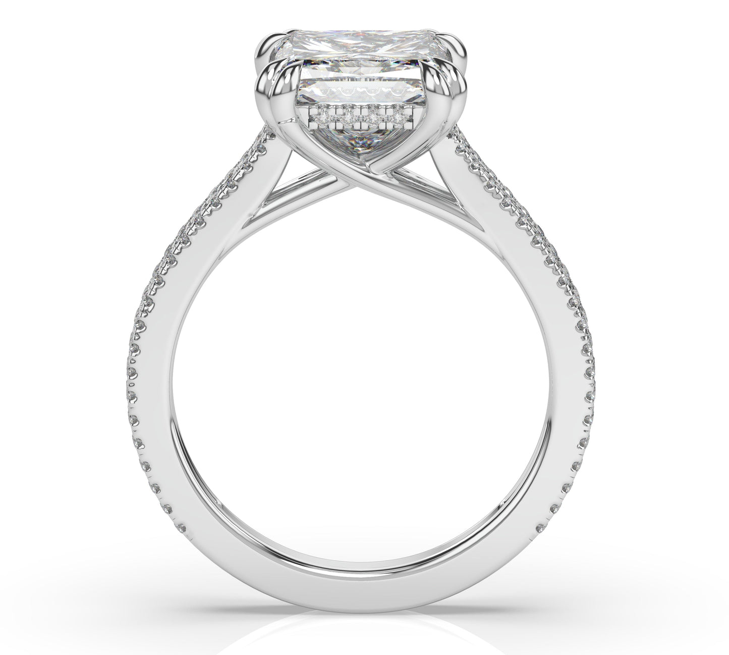 Princess Yellow Gold Double Pave Hidden Halo Style Engagement Ring 