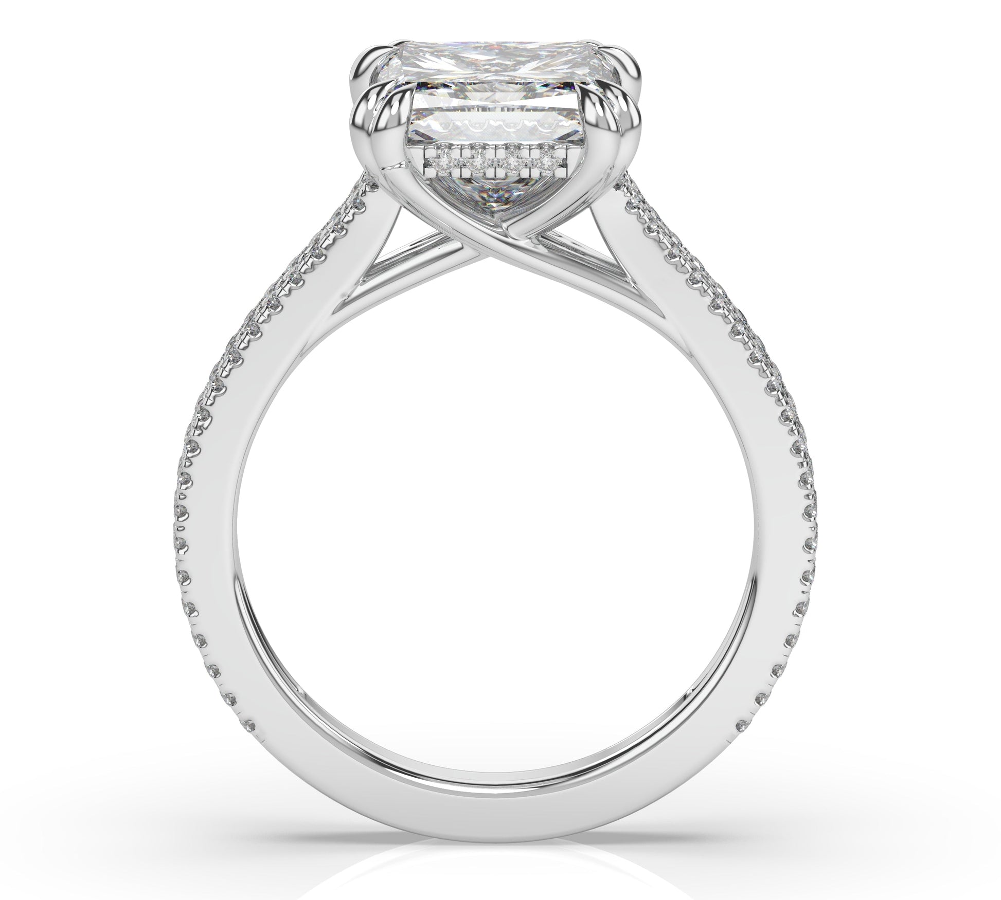 Princess Yellow Gold Double Pave Hidden Halo Style Engagement Ring 