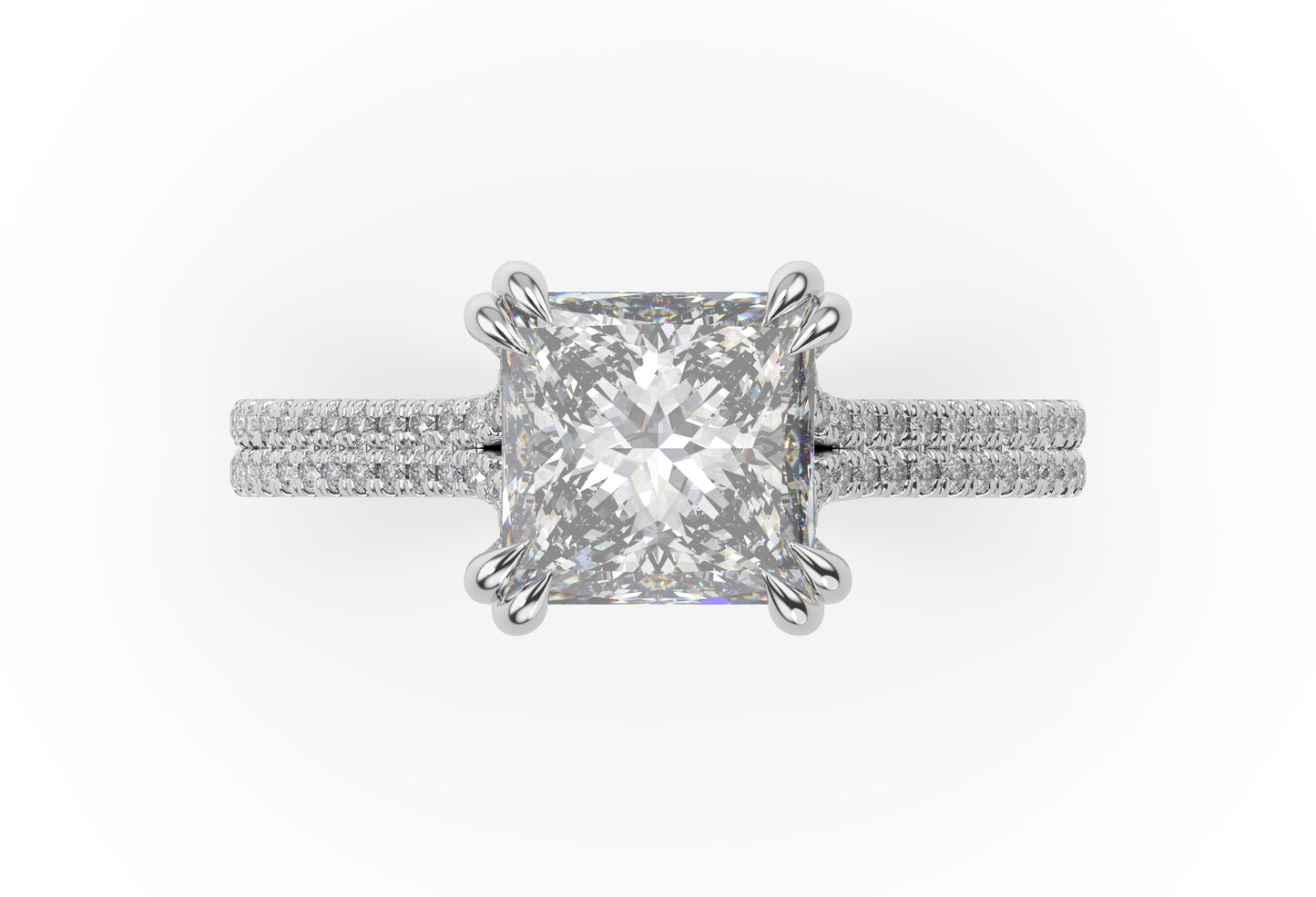Princess White Gold Double Pave Hidden Halo Style Engagement Ring 