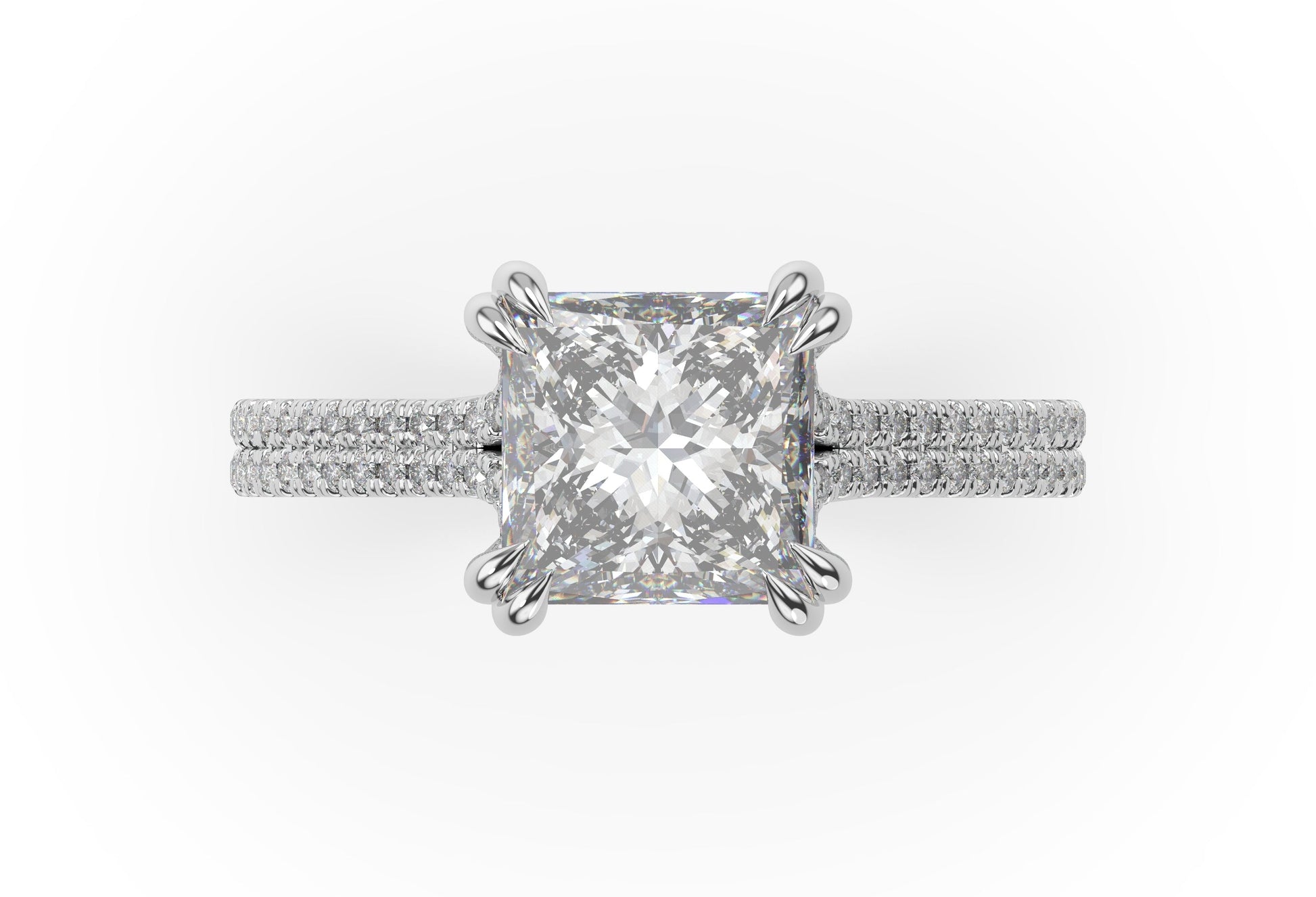 Princess White Gold Double Pave Hidden Halo Style Engagement Ring 