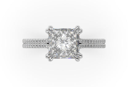 Princess White Gold Double Pave Hidden Halo Style Engagement Ring 