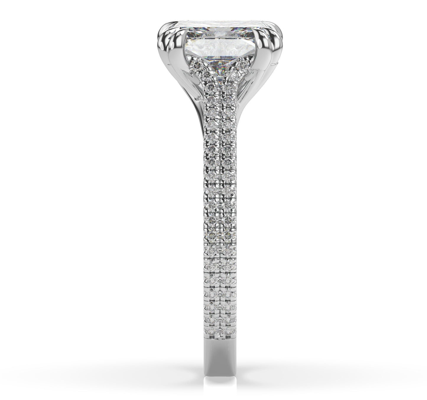 Princess White Gold Double Pave Hidden Halo Style Engagement Ring 