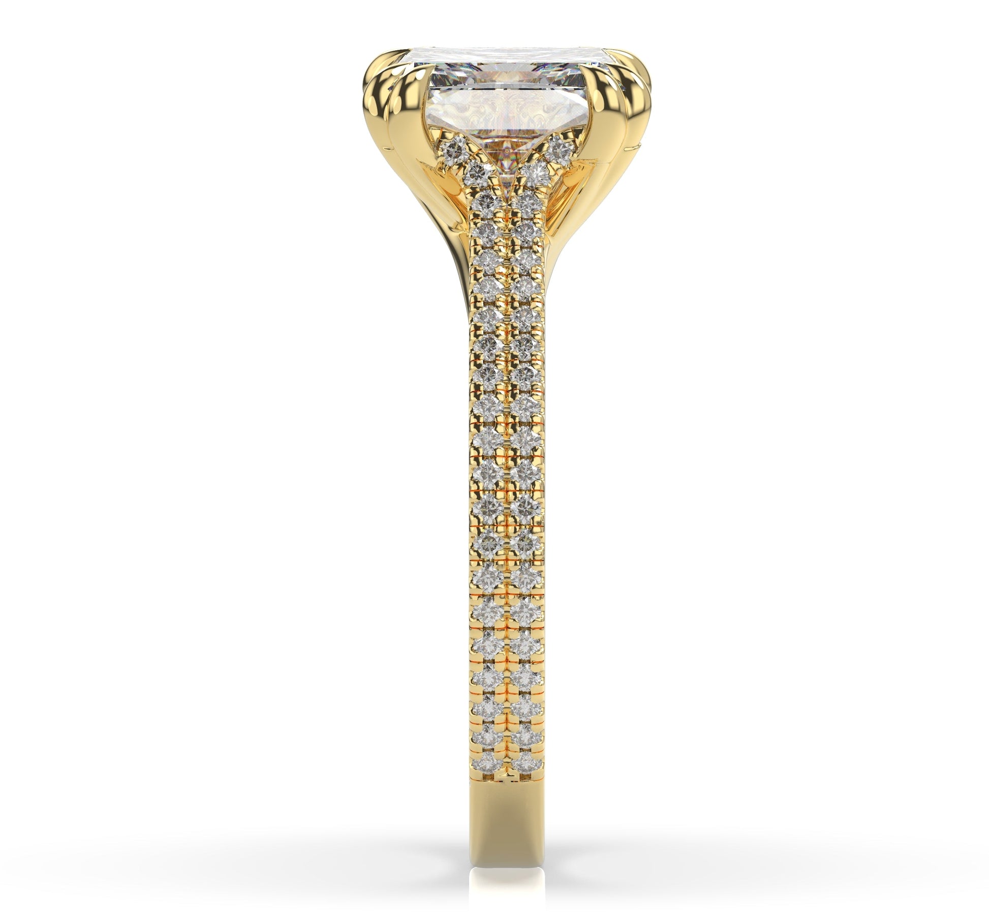 Princess Yellow Gold Double Pave Hidden Halo Style Engagement Ring 