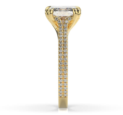 Princess Yellow Gold Double Pave Hidden Halo Style Engagement Ring 