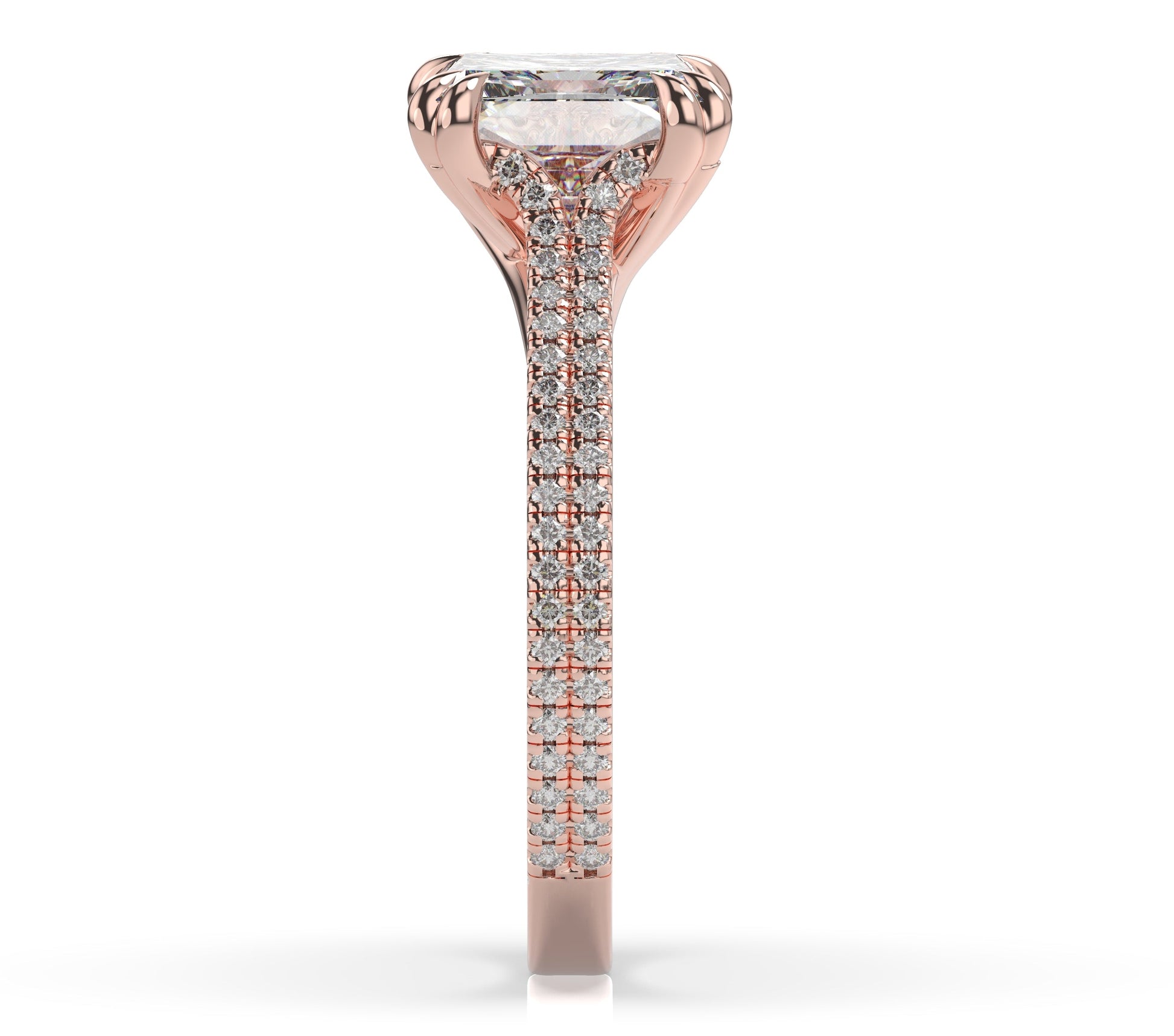 Princess Rose Gold Double Pave Hidden Halo Style Engagement Ring 