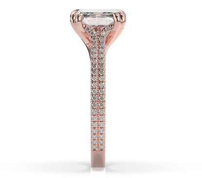 Princess Rose Gold Double Pave Hidden Halo Style Engagement Ring 