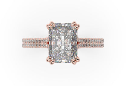 Radiant Rose Gold Double Pave Hidden Halo Style Engagement Ring