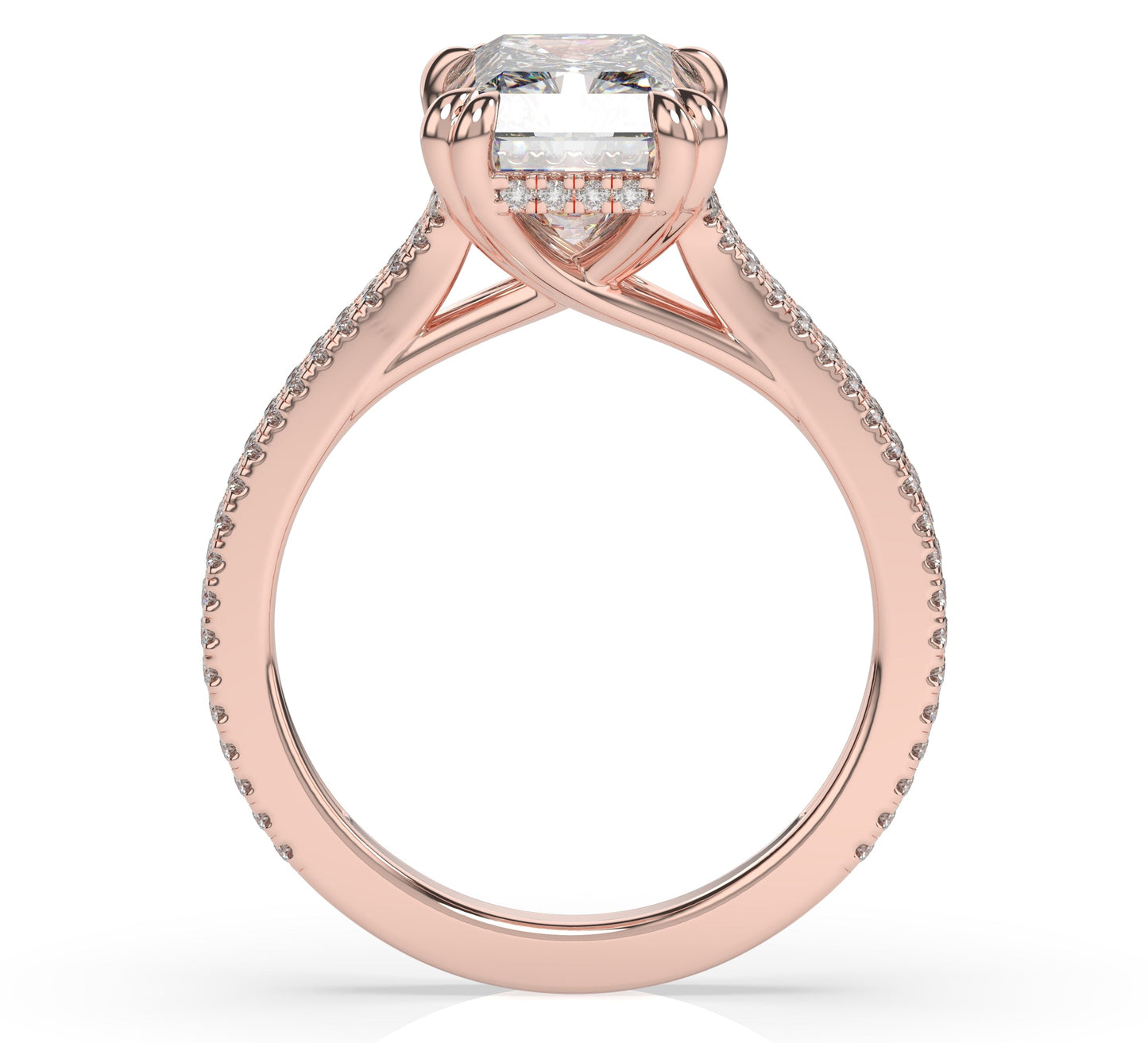 Radiant Rose Gold Double Pave Hidden Halo Style Engagement Ring