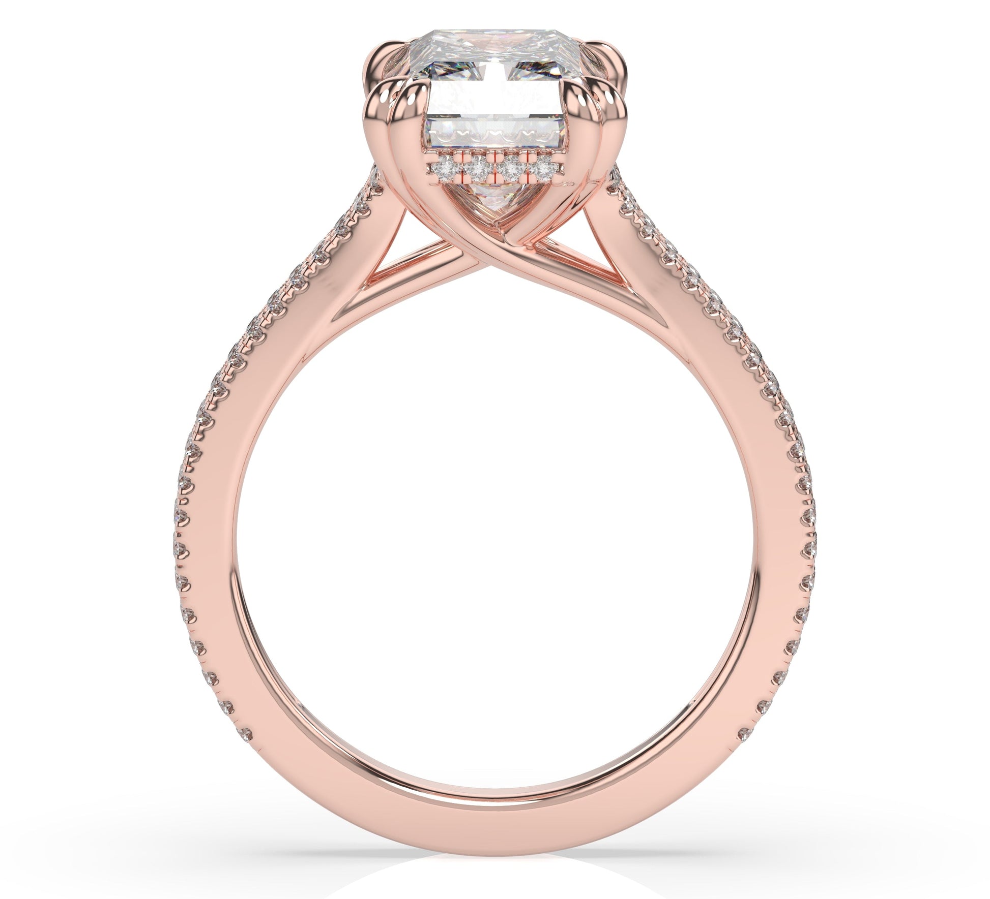 Radiant Rose Gold Double Pave Hidden Halo Style Engagement Ring