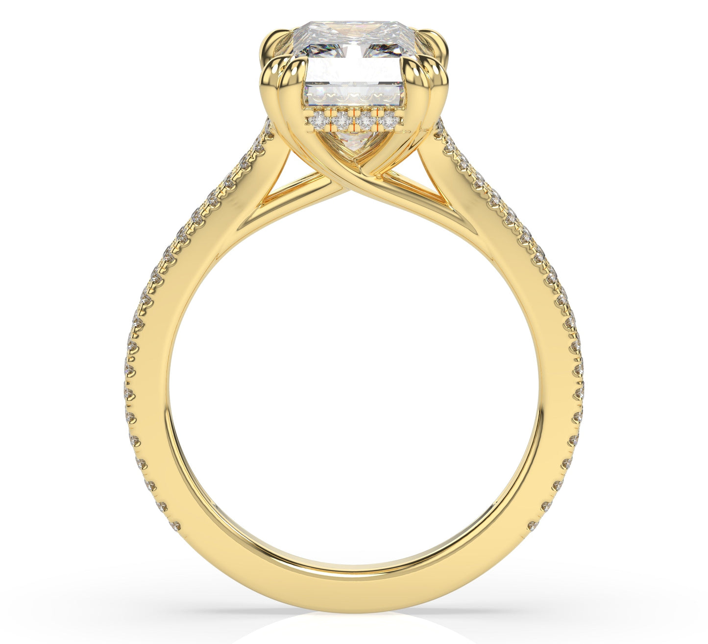 Radiant Yellow Gold Double Pave Hidden Halo Style Engagement Ring