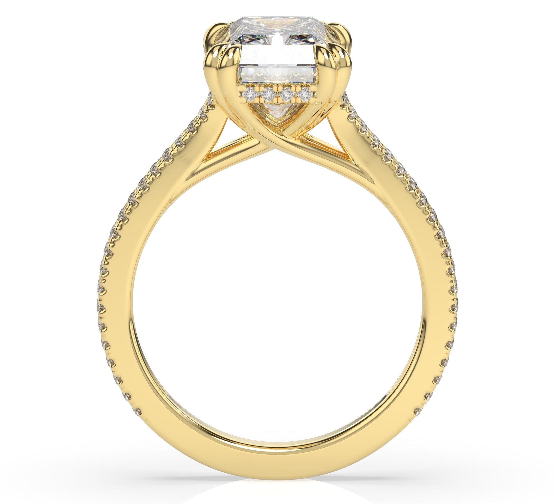 Radiant Yellow Gold Double Pave Hidden Halo Style Engagement Ring