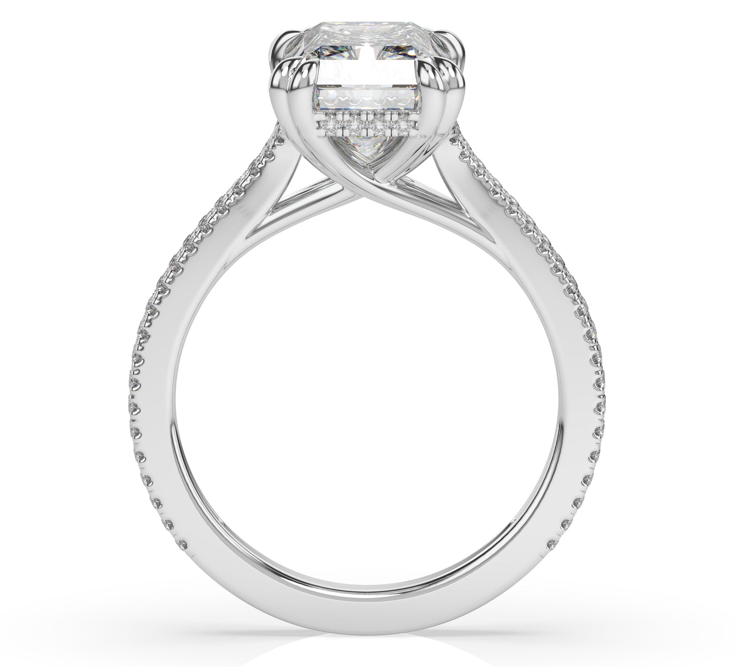 Radiant White Gold Double Pave Hidden Halo Style Engagement Ring