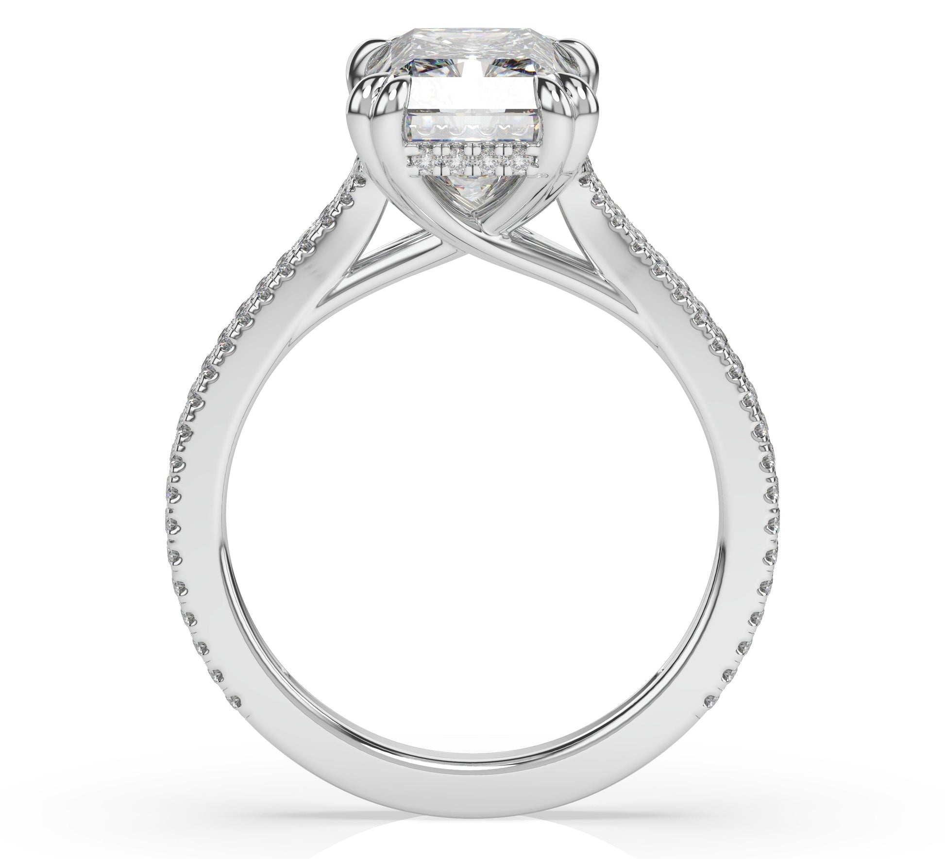Radiant White Gold Double Pave Hidden Halo Style Engagement Ring
