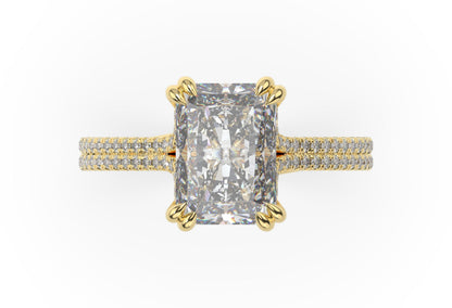 Radiant Yellow Gold Double Pave Hidden Halo Style Engagement Ring