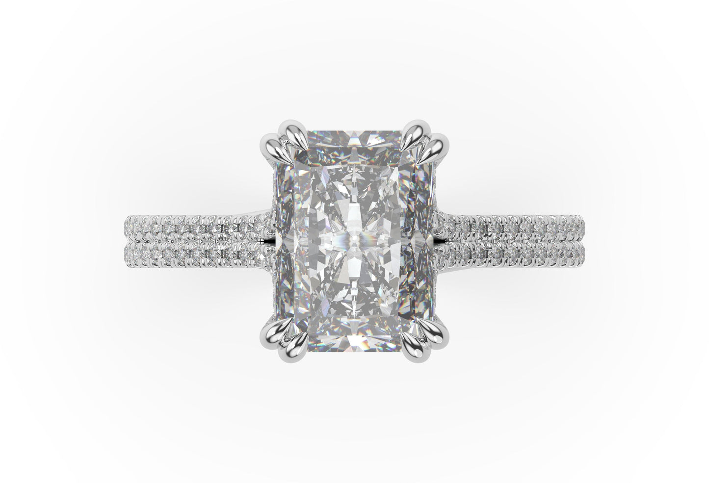 Radiant White Gold Double Pave Hidden Halo Style Engagement Ring