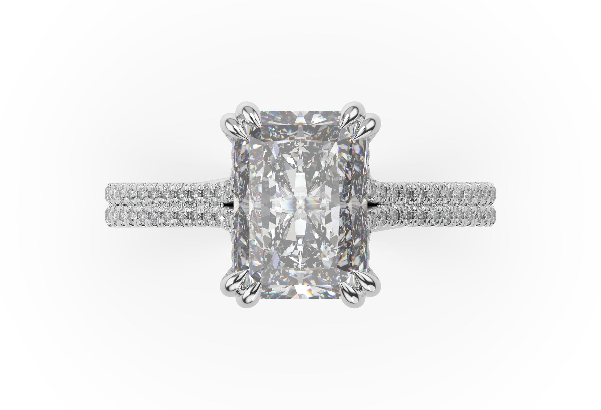 Radiant White Gold Double Pave Hidden Halo Style Engagement Ring