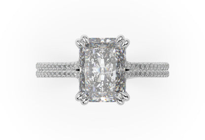 Radiant White Gold Double Pave Hidden Halo Style Engagement Ring