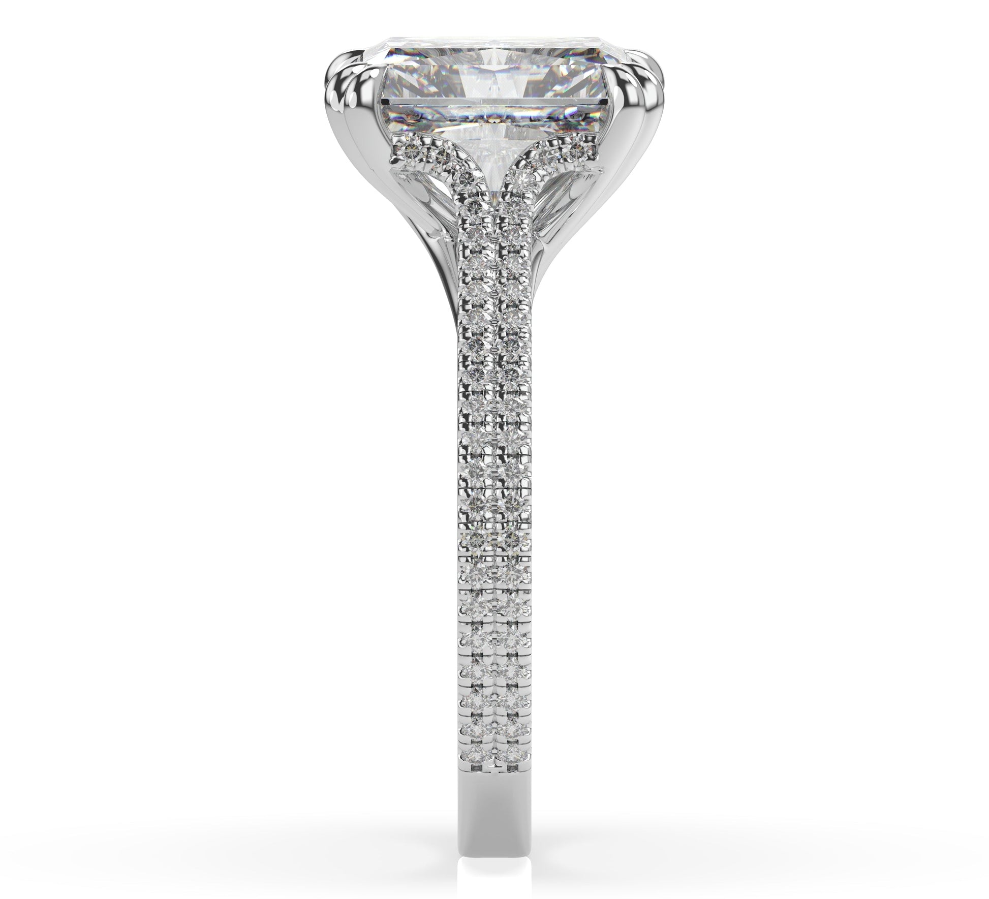 Radiant White Gold Double Pave Hidden Halo Style Engagement Ring