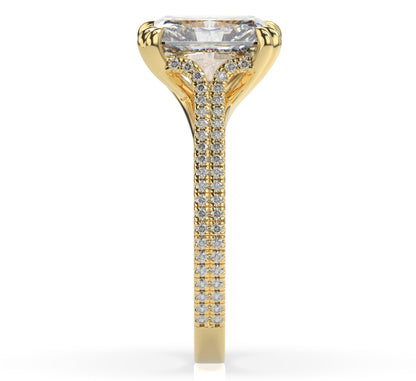 Radiant Yellow Gold Double Pave Hidden Halo Style Engagement Ring