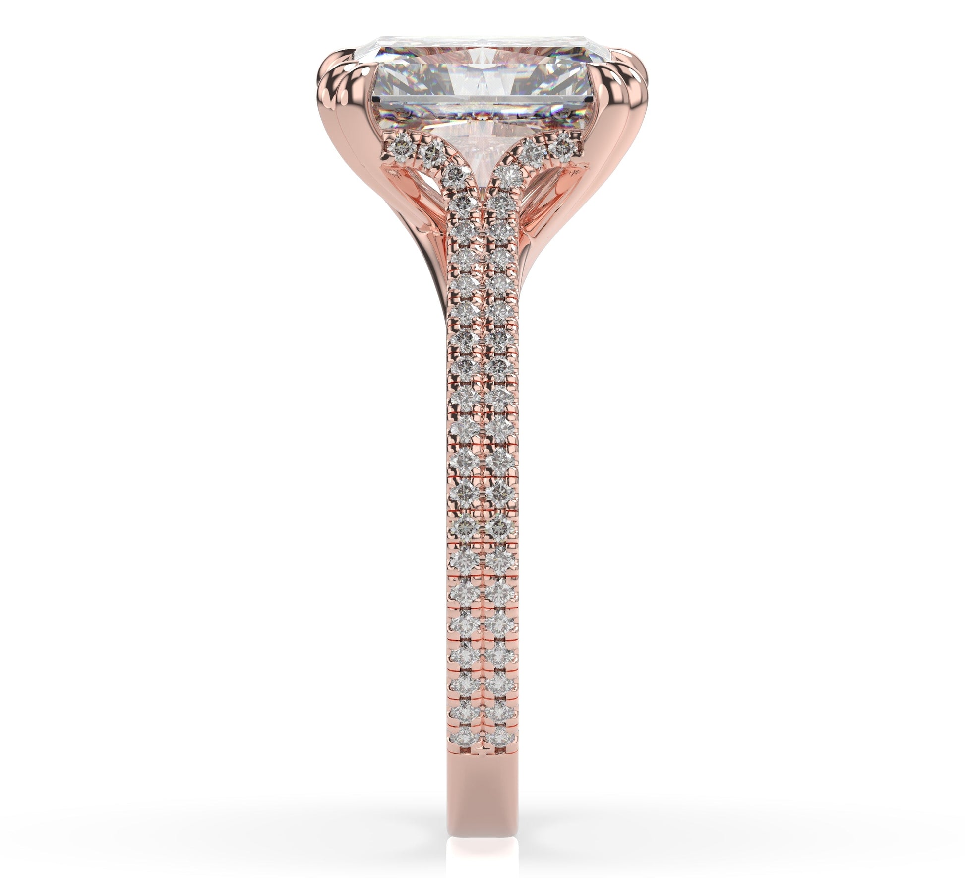 Radiant Rose Gold Double Pave Hidden Halo Style Engagement Ring