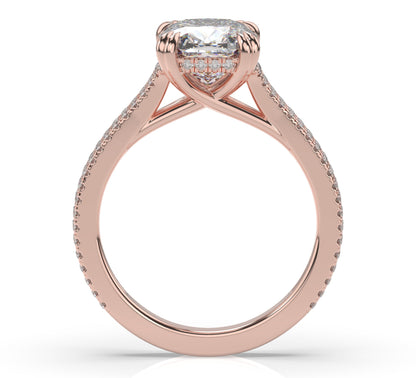 Cushion Rose Gold Double Pave Hidden Halo Style Engagement Ring 