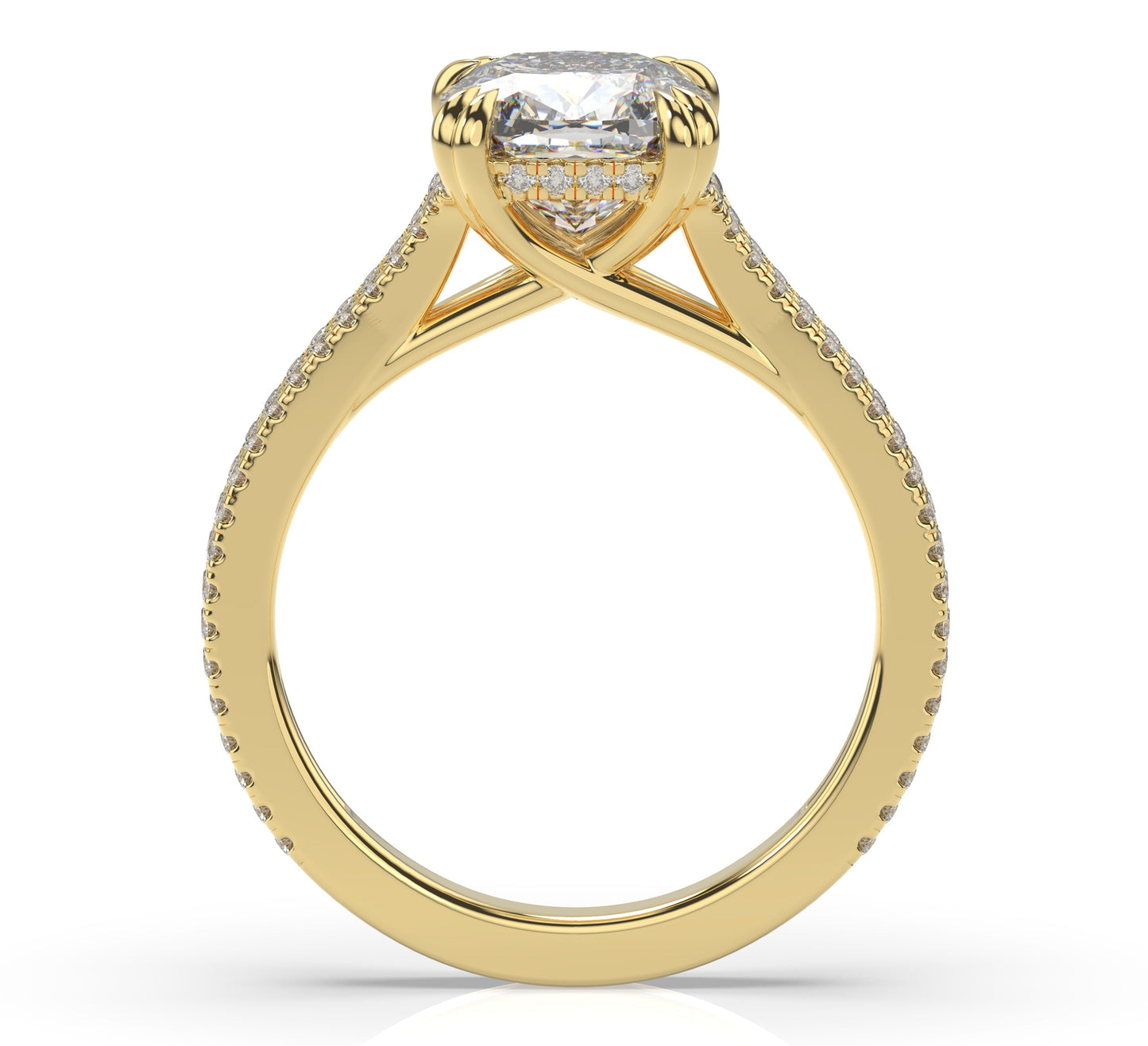 Cushion Yellow Gold Double Pave Hidden Halo Style Engagement Ring 