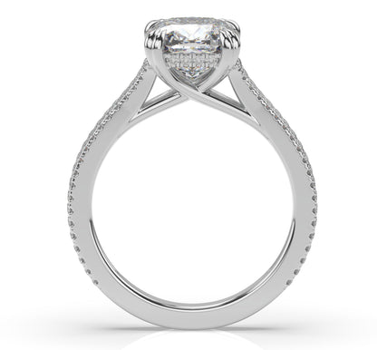Cushion White Gold Double Pave Hidden Halo Style Engagement Ring 